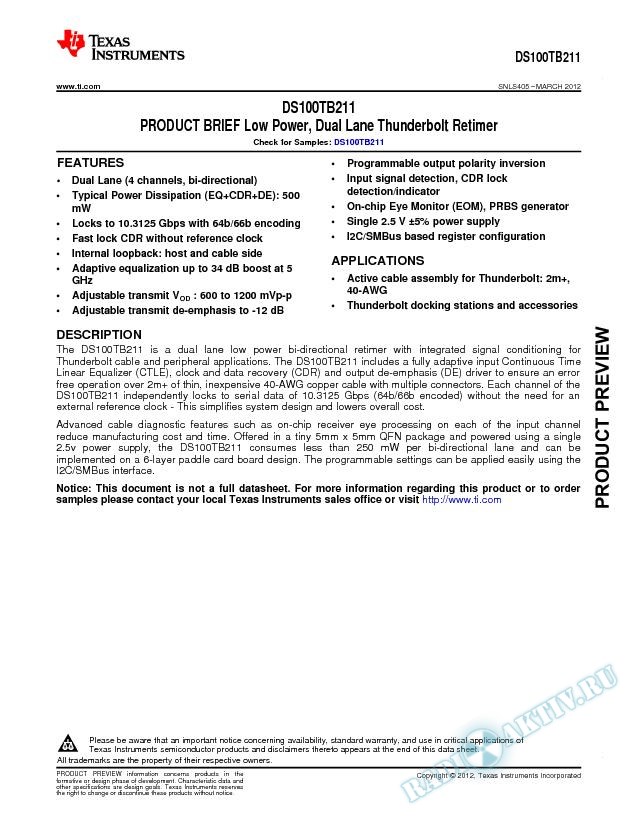 Low Power, Dual Lane Thunderbolt Retimer