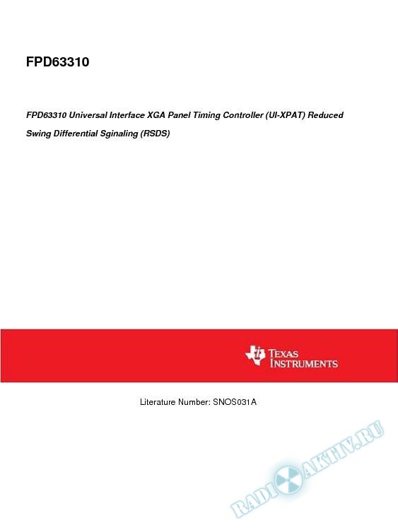 Univ Interf XGA Panel Timing Cntrlr (UI-XPAT) Reduced Swing Diff Sig (RSDS) (Rev. A)