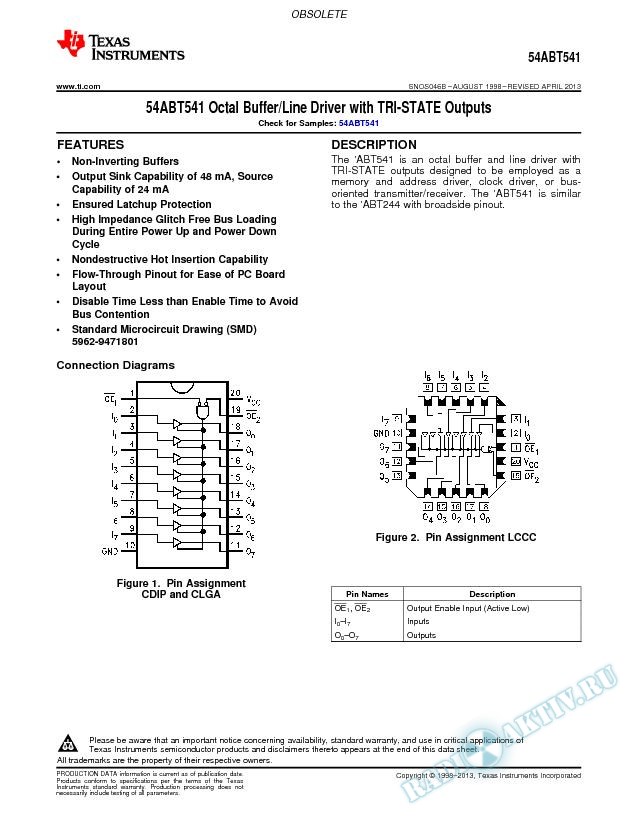 54ABT541 Octal Buffer/Line Driver with  TRI-STATE  Outputs (Rev. B)