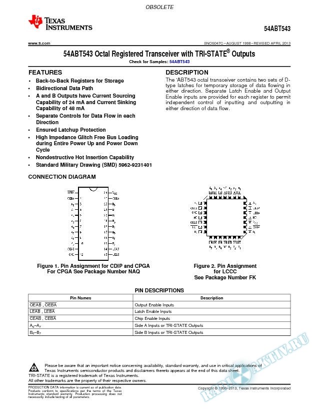 54ABT543 Octal Registered Transceiver with  TRI-STATE  Outputs (Rev. C)