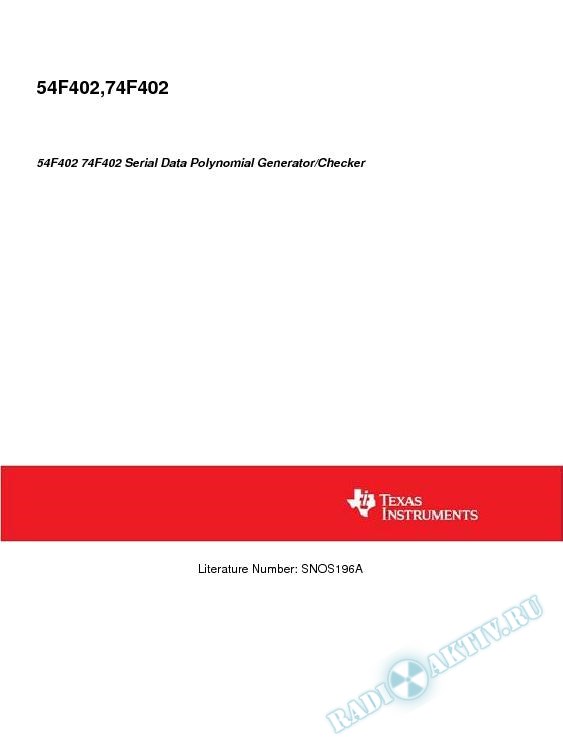 54F402 74F402 Serial Data Polynomial Generator/Checker (Rev. A)