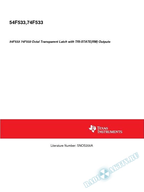 54F533 74F533 Octal Transparent Latch with TRI-STATE(RM) Outputs (Rev. A)