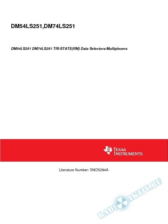 DM54LS251 DM74LS251 TRI-STATE(RM) Data Selectors/Multiplexers (Rev. A)