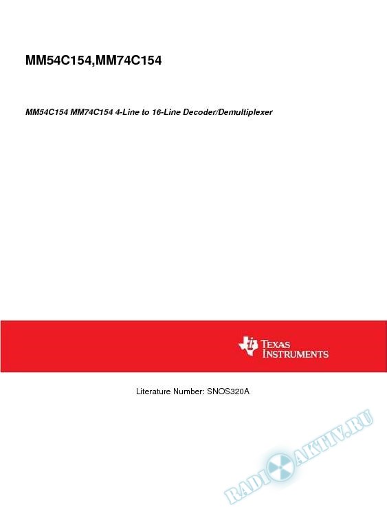MM54C154 MM74C154 4-Line to 16-Line Decoder/Demultiplexer (Rev. A)