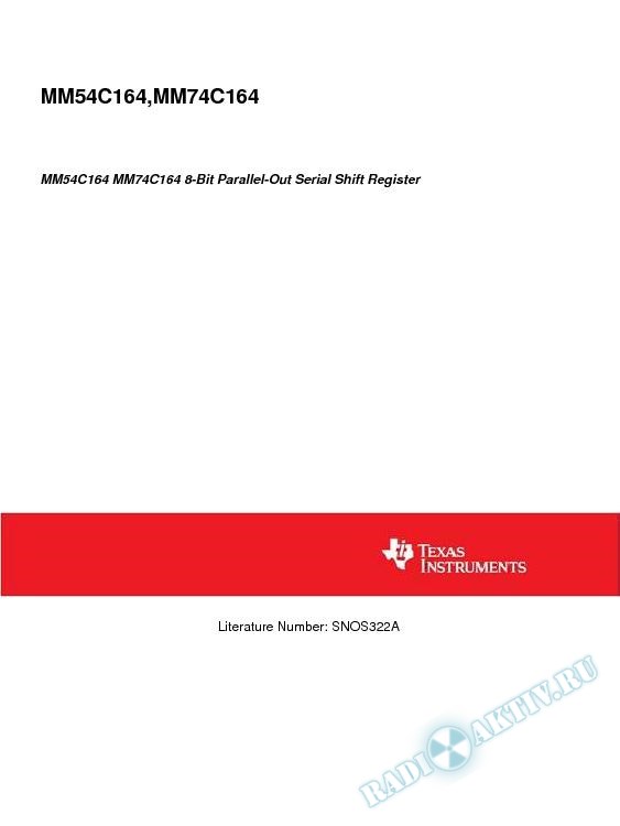 MM54C164 MM74C164 8-Bit Parallel-Out Serial Shift Register (Rev. A)