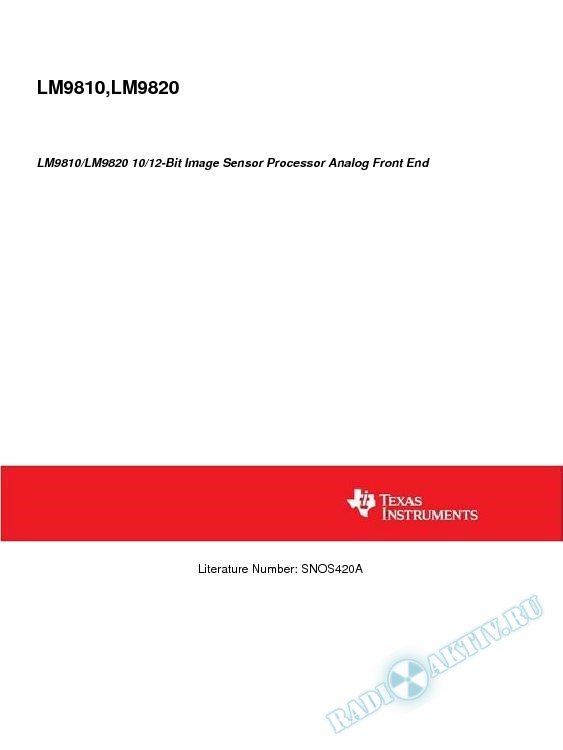 LM9810/LM9820 10/12-Bit Image Sensor Processor Analog Front End (Rev. A)