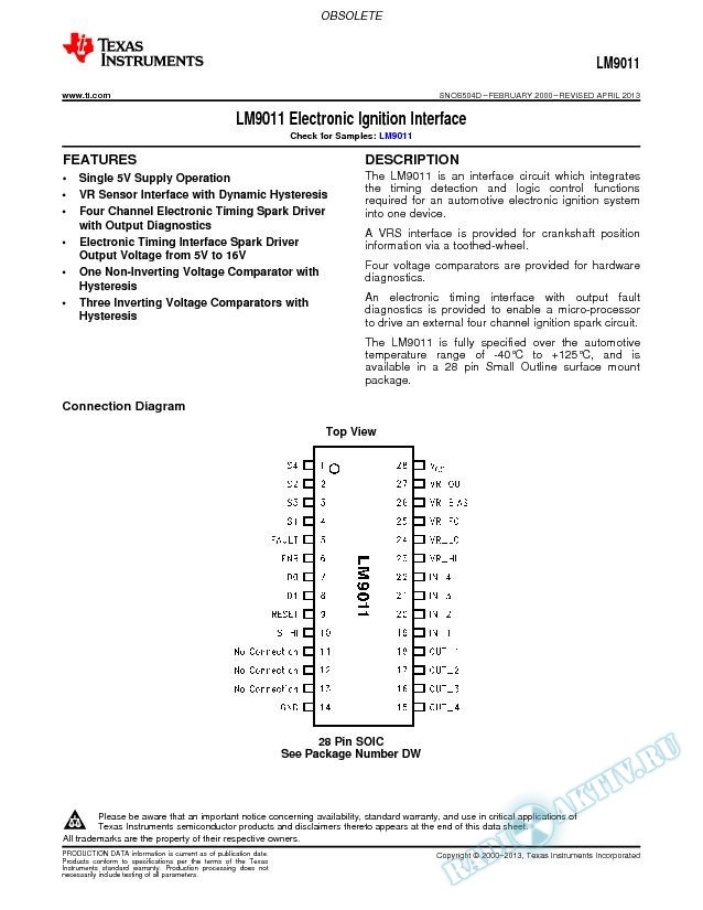 LM9011 Electronic Ignition Interface (Rev. D)