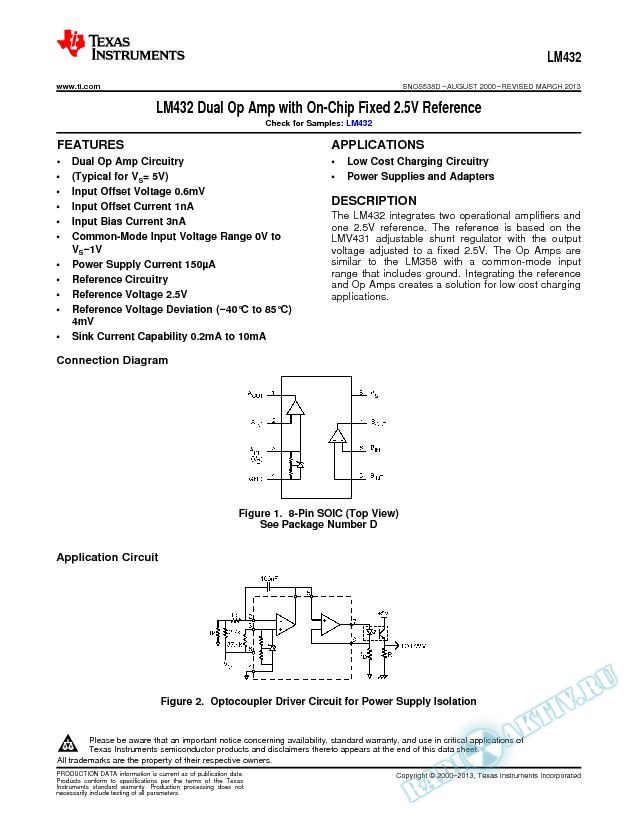 LM432 Dual Op Amp with On-Chip Fixed 2.5V Reference (Rev. D)