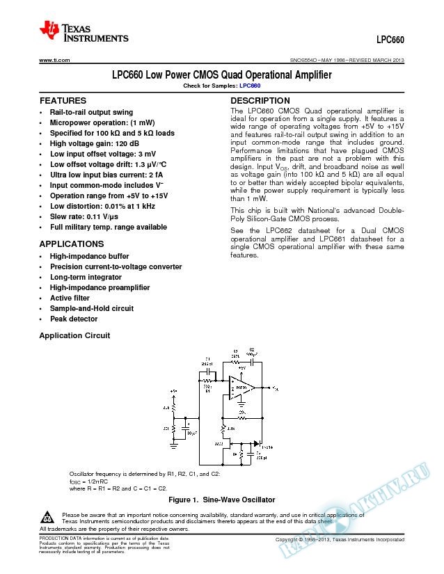 LPC660 Low Power CMOS Quad Operational Amplifier (Rev. D)