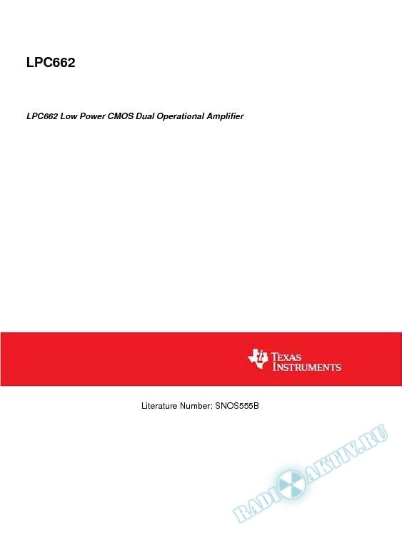 LPC662 Low Power CMOS Dual Operational Amplifier (Rev. B)