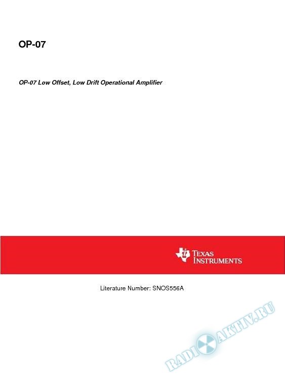 OP-07 Low Offset, Low Drift Operational Amplifier (Rev. A)