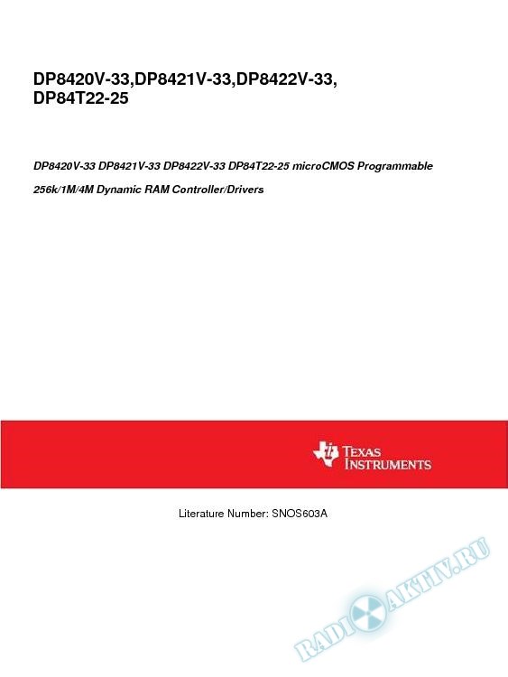 DP8420x-33, DP84T22-25 MicroCMOS Prog 256k/1M/4M Dynamic RAM Cntr/Drivers (Rev. A)