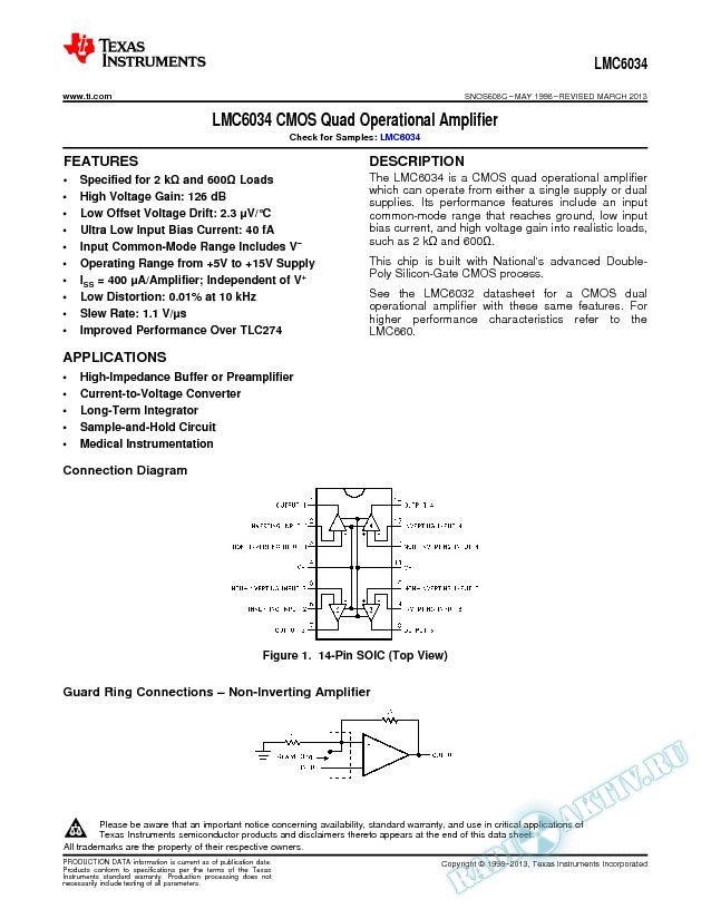 LMC6034 CMOS Quad Operational Amplifier (Rev. C)