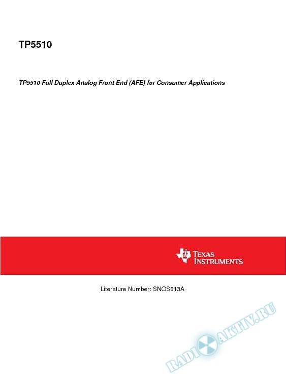 TP5510 Full Duplex Analog Front End (AFE) for Consumer Applications (Rev. A)