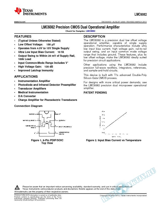 LMC6082 Precision CMOS Dual Operational Amplifier (Rev. D)