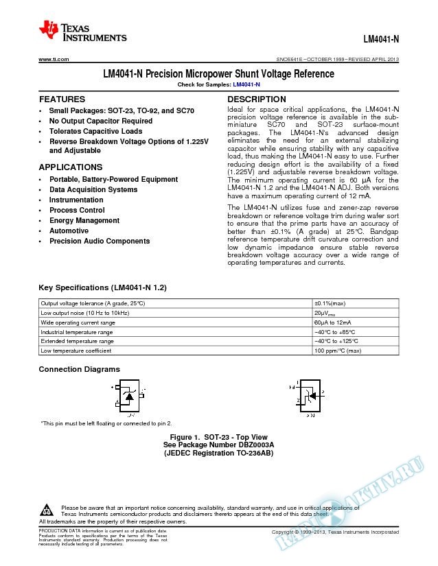 LM4041 Precision Micropower Shunt Voltage Reference (Rev. E)