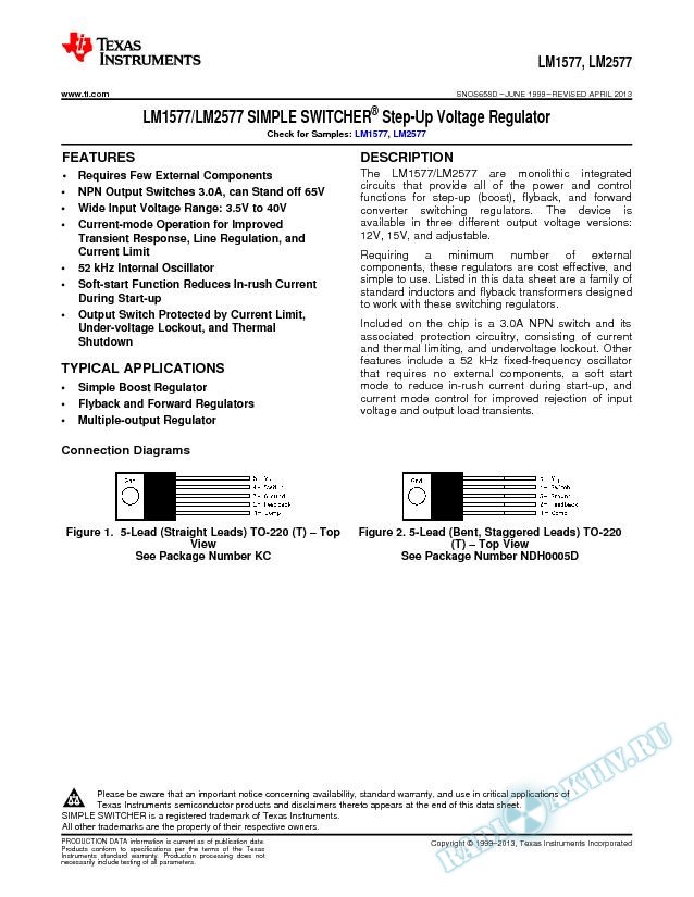 LM1577/LM2577 SIMPLE SWITCHER Step-Up Voltage Regulator (Rev. D)