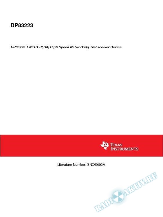 DP83223 TWISTER(TM) High Speed Networking Transceiver Device (Rev. A)