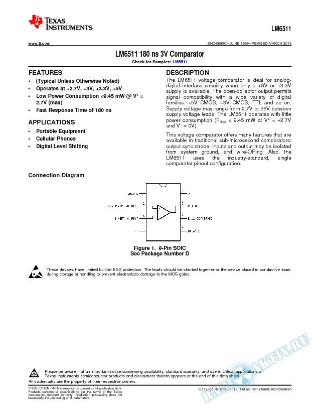 LM6511 180 ns 3V Comparator (Rev. C)