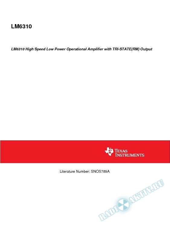 LM6310 High Speed Low Power Operational Amplifier with TRI-STATE(RM) Output (Rev. A)