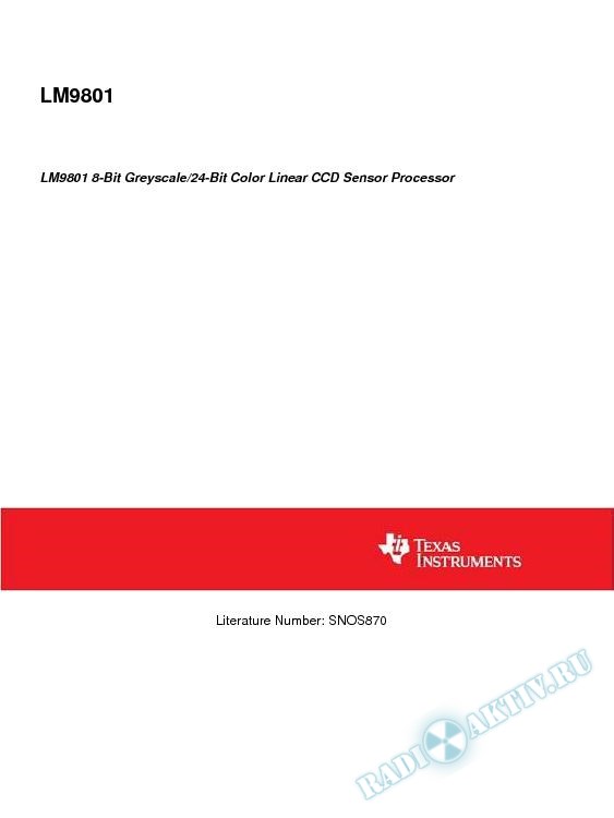 LM9801 8-Bit Greyscale/24-Bit Color Linear CCD Sensor Processor