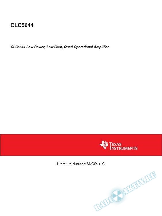 CLC5644 Low Power, Low Cost, Quad Operational Amplifier (Rev. C)