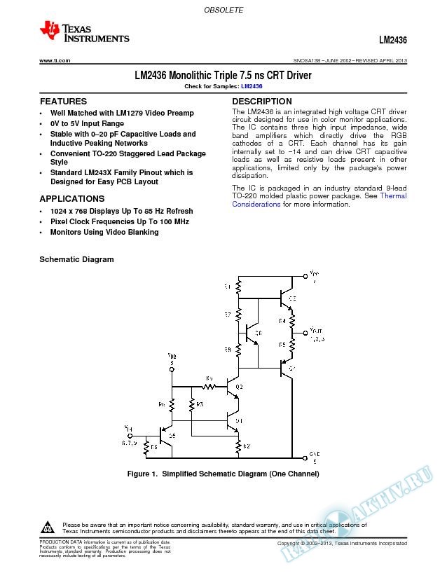 LM2436 Monolithic Triple 7.5 ns CRT Driver (Rev. B)