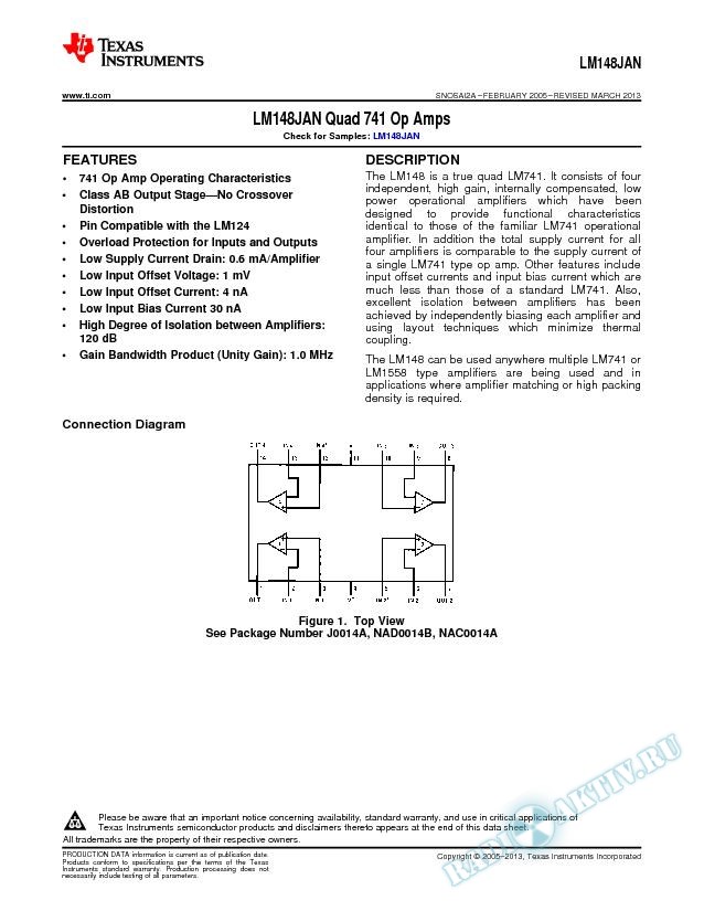 LM148JAN Quad 741 Op Amps (Rev. A)