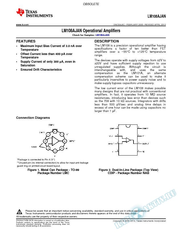 LM108AJAN Operational Amplifiers (Rev. C)