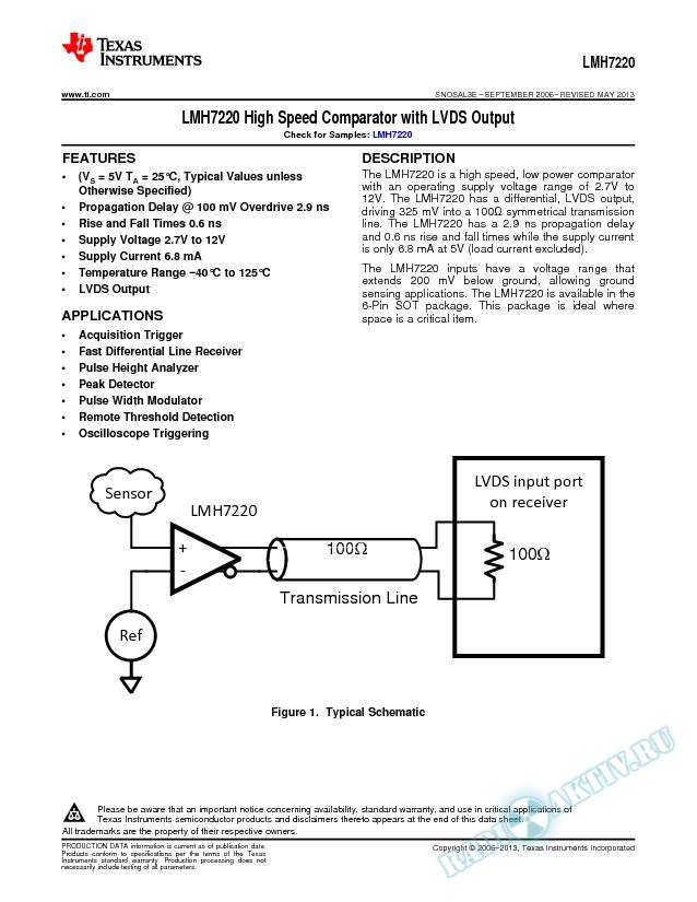 LMH7220 High Speed Comparator with LVDS Output (Rev. E)