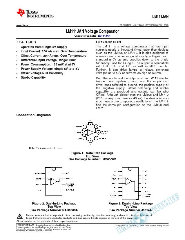 LM111JAN Voltage Comparator (Rev. B)