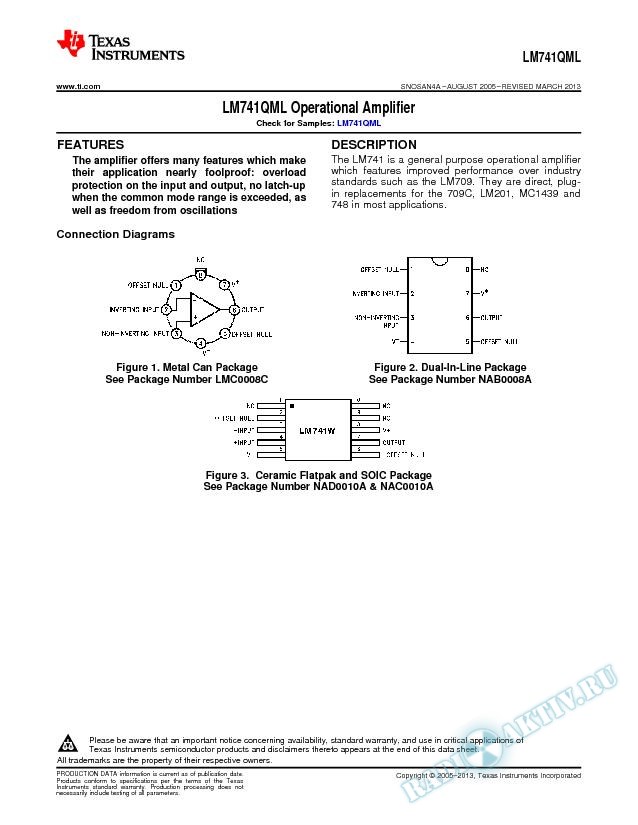 LM741QML Operational Amplifier (Rev. A)