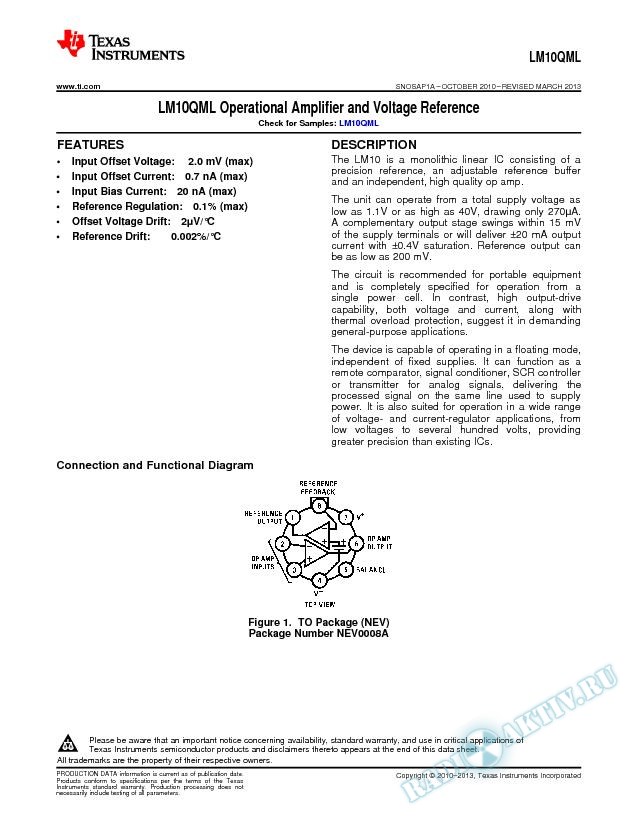 LM10QML Operational Amplifier and Voltage Reference (Rev. A)