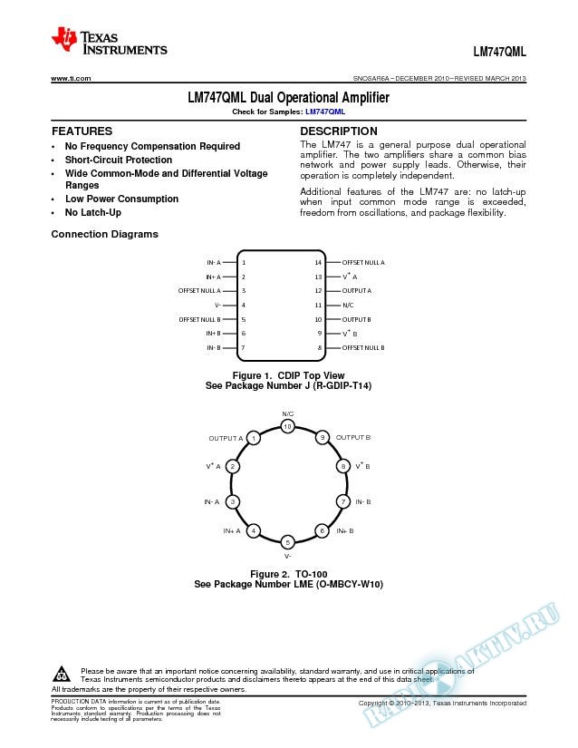 LM747QML Dual Operational Amplifier (Rev. A)