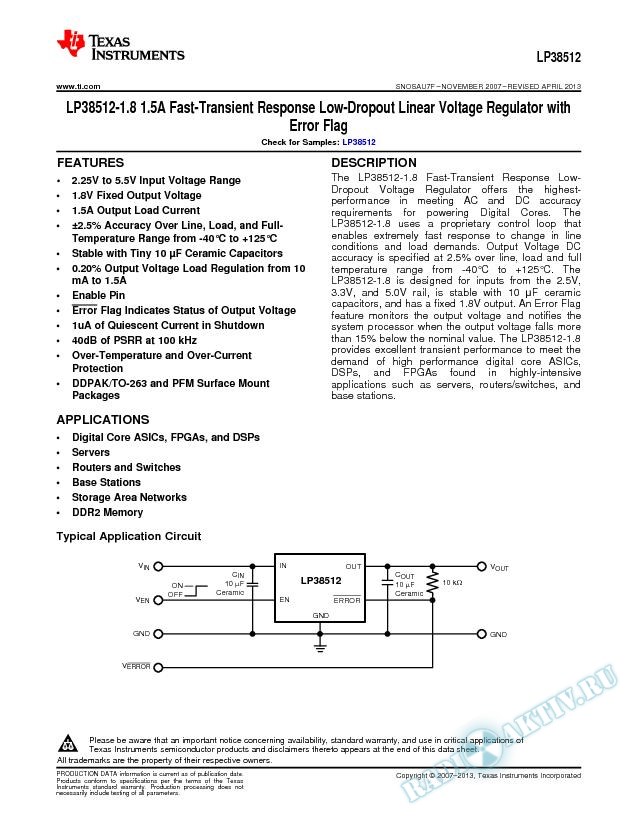 LP38512-1.8 1.5A Fast-Trans Resp Low-Drpout Linear VR w/Error Flag (Rev. F)