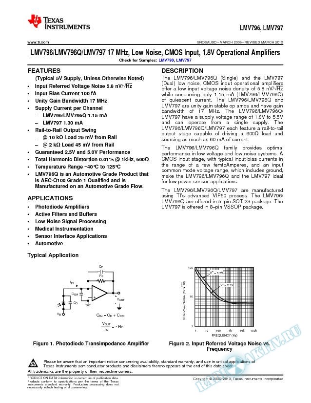 LMV796/LMV796Q/LMV797 17 MHz, Low Noise, CMOS Input, 1.8V Op Amps (Rev. D)