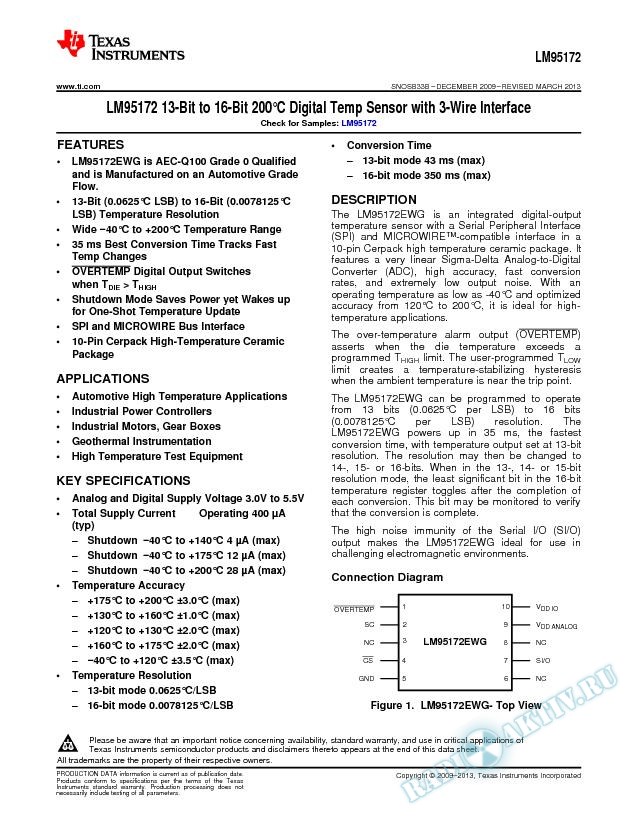 LM95172 13-Bit to 16-Bit 200C Digital Temp Sensor with 3-Wire Interface (Rev. B)