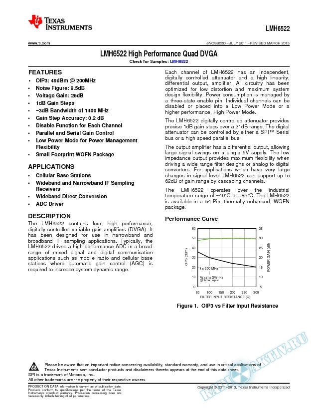 LMH6522 High Performance Quad DVGA (Rev. D)