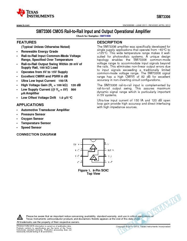SM73306  CMOS Rail-to-Rail Input and Output Operational Amplifier (Rev. B)