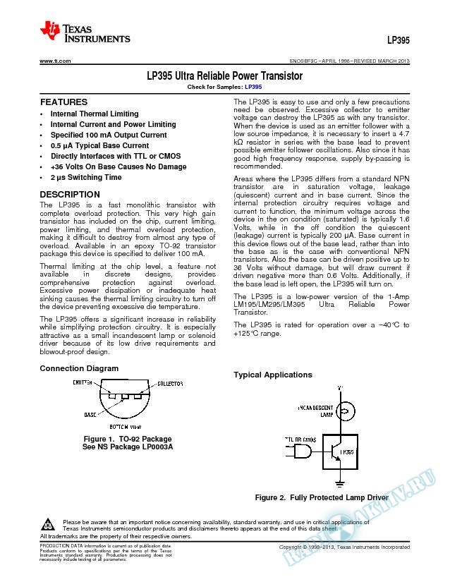 LP395 Ultra Reliable Power Transistor (Rev. C)