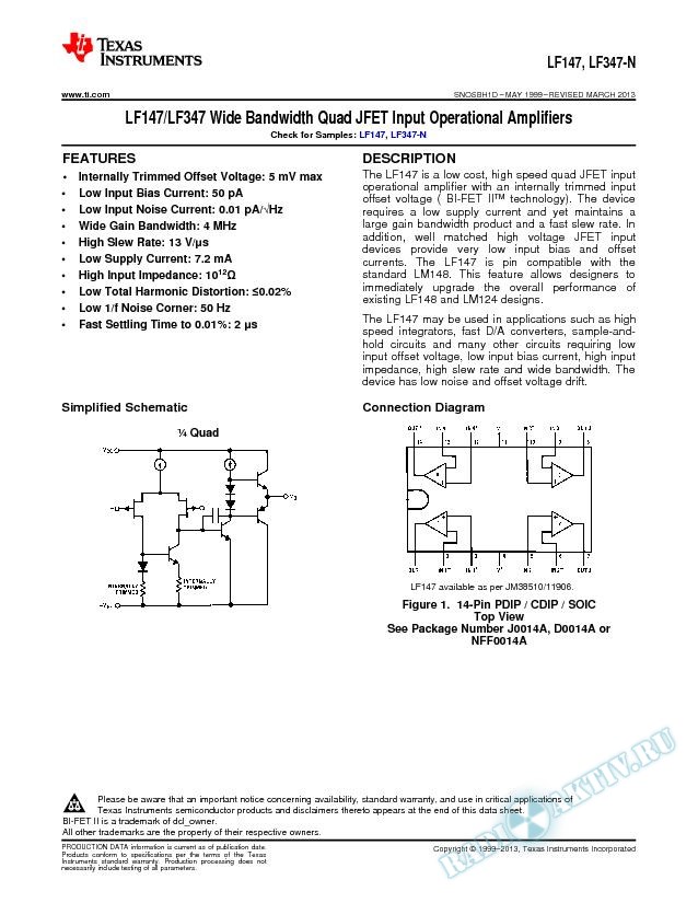 LF147/LF347 Wide Bandwidth Quad JFET Input Operational Amplifiers (Rev. D)