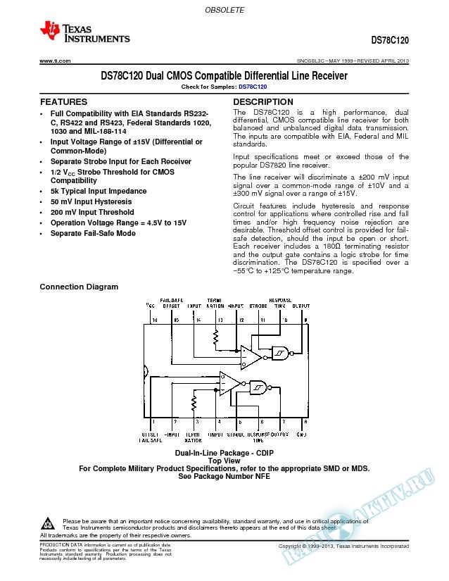 DS78C120 Dual CMOS Compatible Differential Line Receiver (Rev. C)