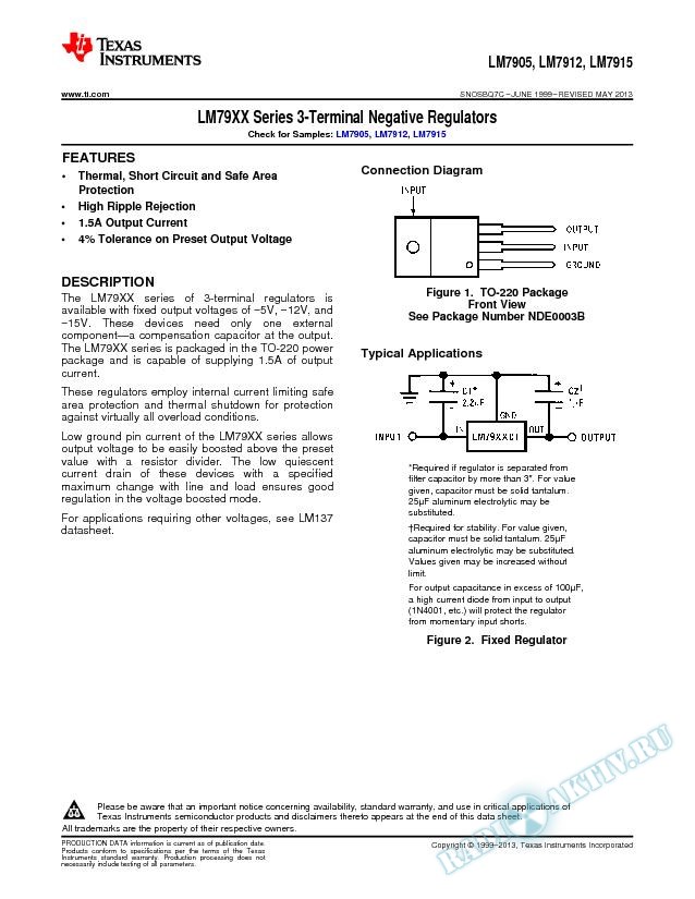 LM79XX Series 3-Terminal Negative Regulators (Rev. C)