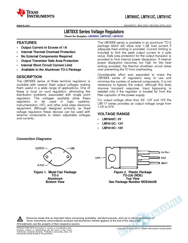 LM78XX Series Voltage Regulators (Rev. D)