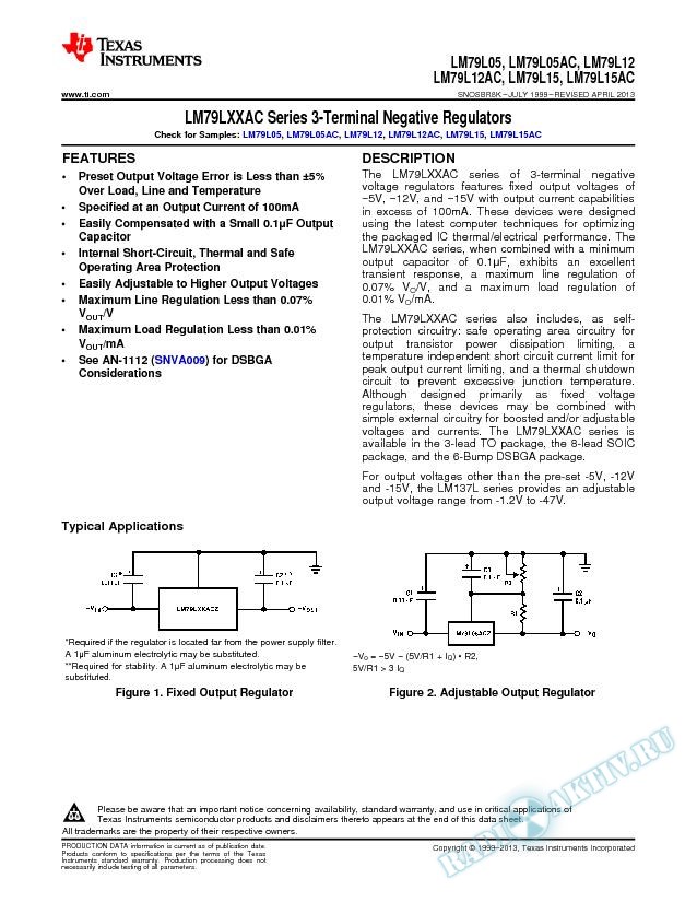 LM79LXXAC Series 3-Terminal Negative Regulators (Rev. K)