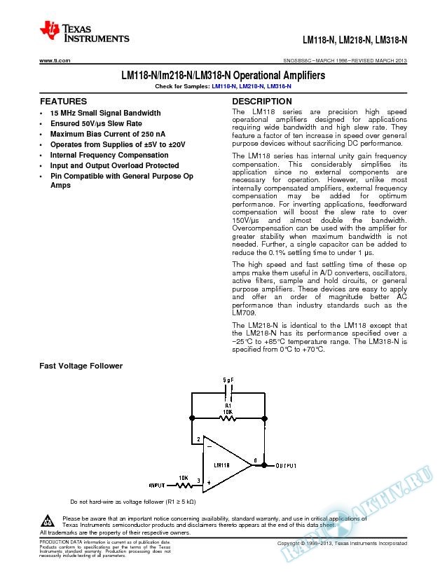 LM118/LM218/LM318 Operational Amplifiers (Rev. C)