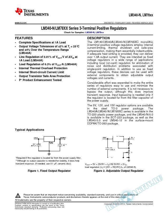 LM340/LM78XX Series 3-Terminal Positive Regulators (Rev. I)