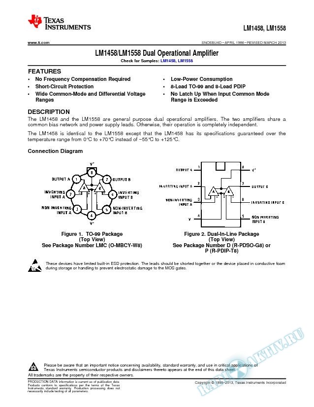 LM1458/LM1558 Dual Operational Amplifier (Rev. D)