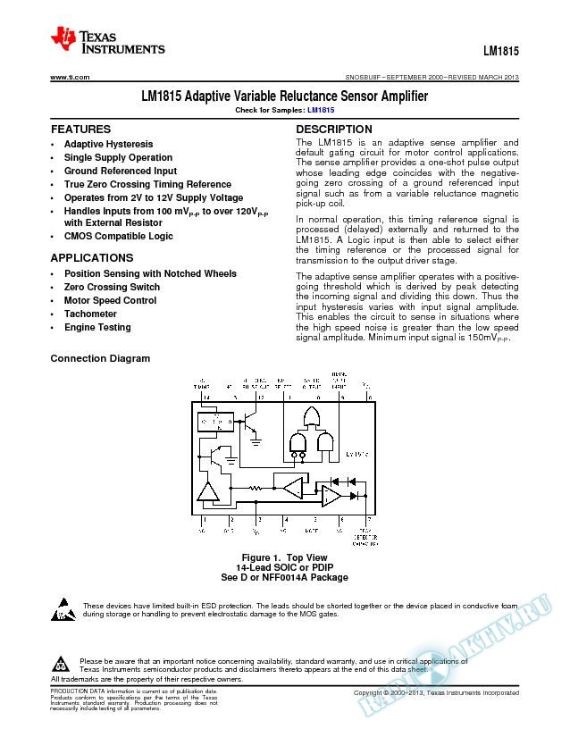 LM1815 Adaptive Variable Reluctance Sensor Amplifier (Rev. F)