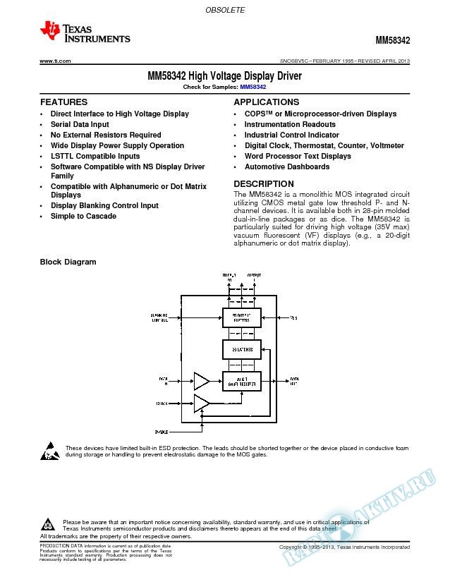 MM58342 High Voltage Display Driver (Rev. C)